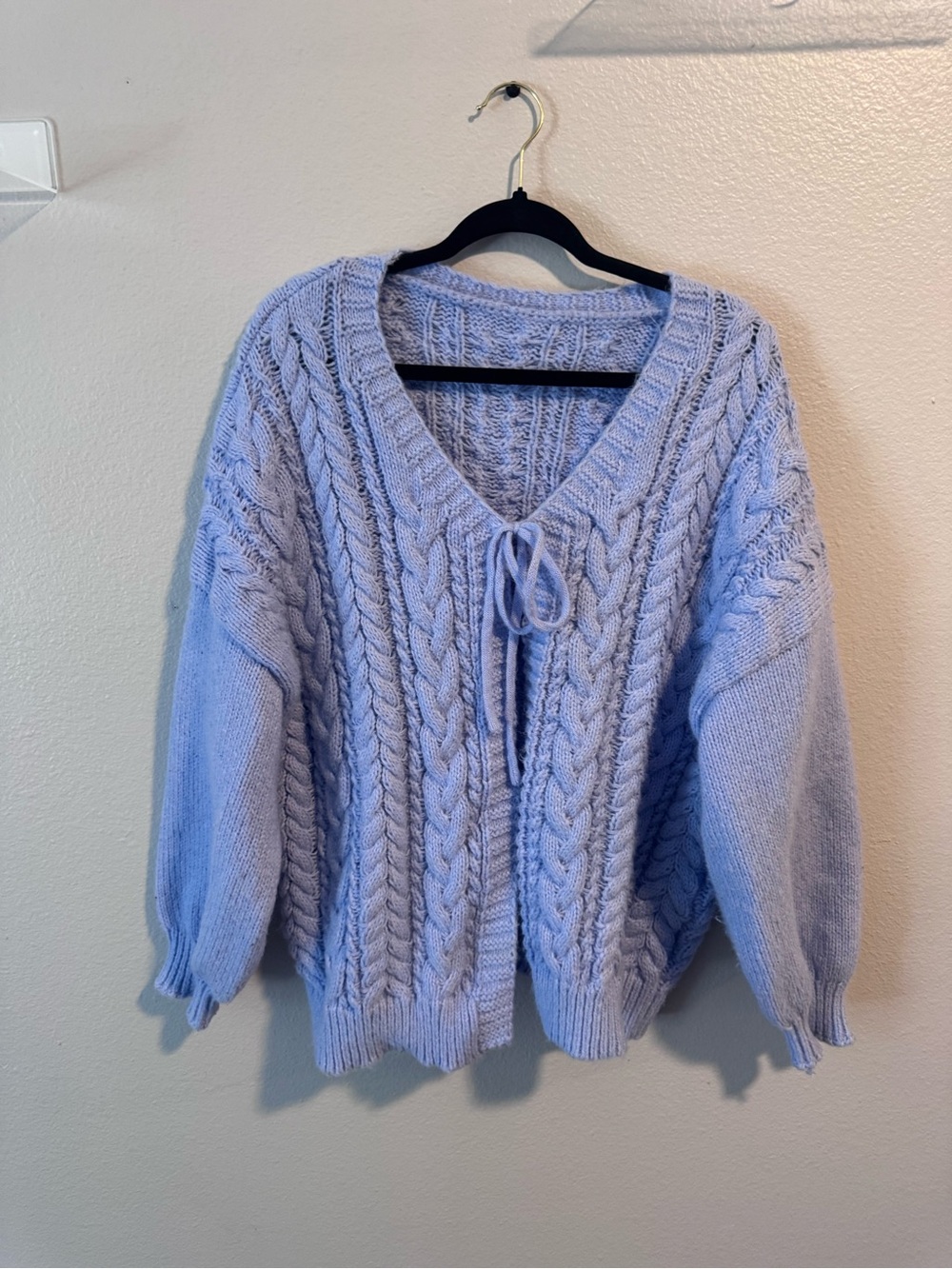 Light Blue Cable Knit Tie-Front Sweater Cardigan